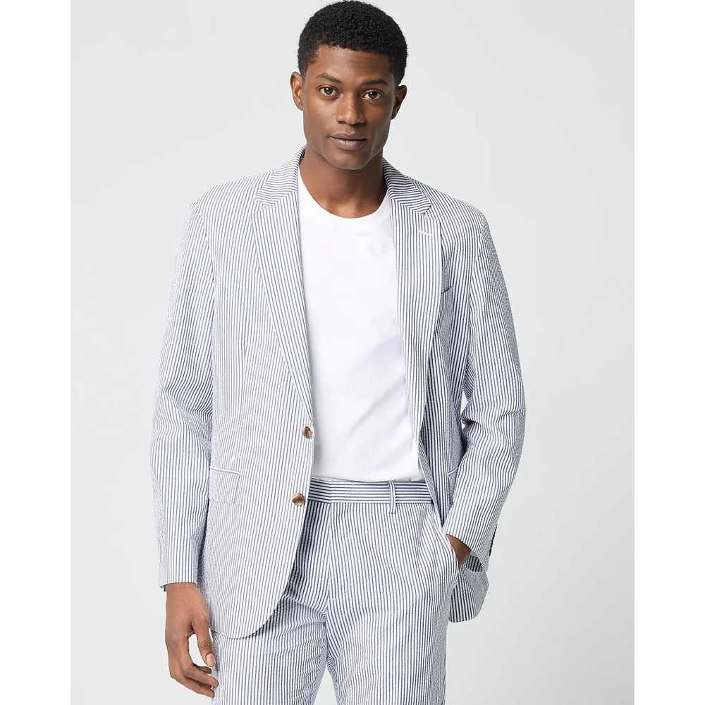 J Crew Mens 40R Thompson Blazer Seersucker Blue White Striped Preppy $398 NWT